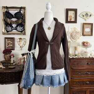 cozy preppy girly grunge dark academia brown cardigan